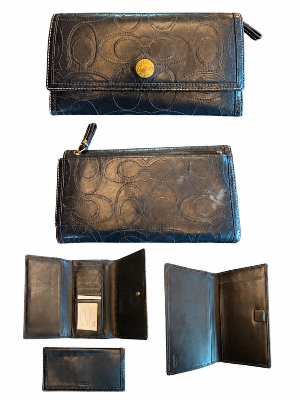 Coach Black Embossed Signature C Checkbook Wallet